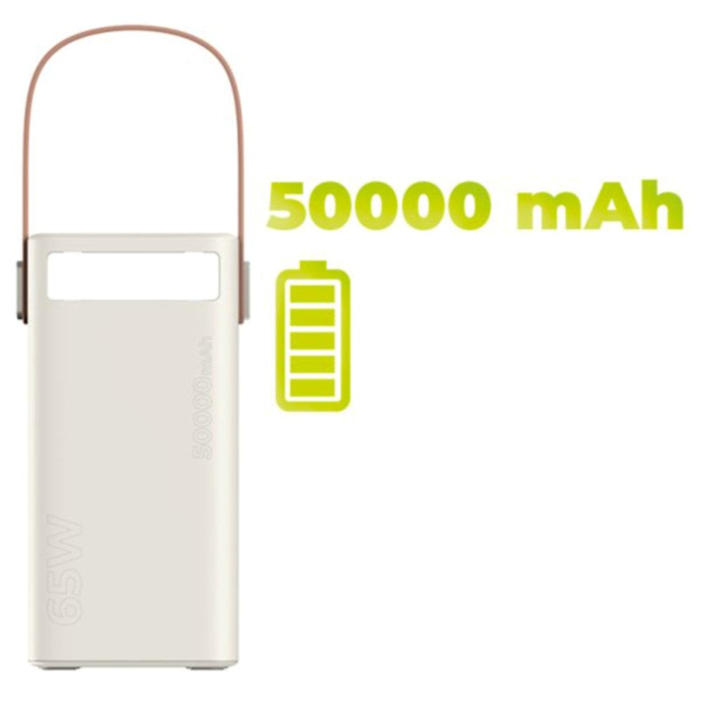 Mobile Origin Powerbank til Udendørsbrug - 50.000mAh - 65W - 2 x USB-C - 2 x USB-A - Lommelygte - Hvid