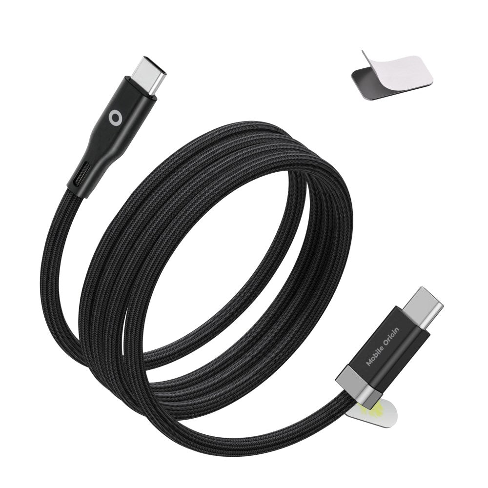 Mobile Origin Magnetisk USB-C til USB-C Kabel 60W m. 2x Selvklæbende Magnetiske Puder - 1,5m - Sort
