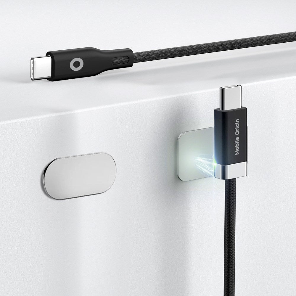 Mobile Origin Magnetisk USB-C til USB-C Kabel 60W m. 2x Selvklæbende Magnetiske Puder - 1,5m - Sort