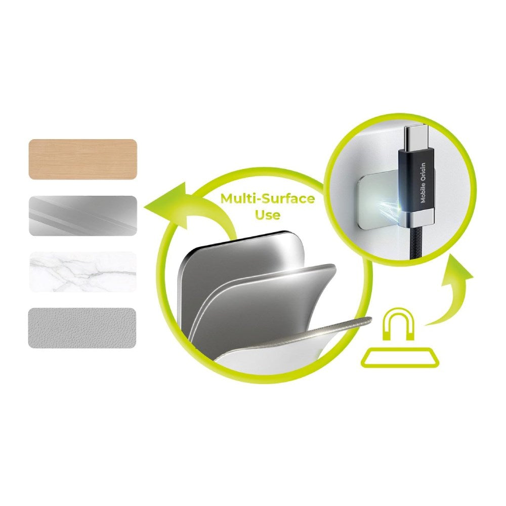 Mobile Origin Magnetisk USB-C til USB-C Kabel 60W m. 2x Selvklæbende Magnetiske Puder - 1,5m - Sort