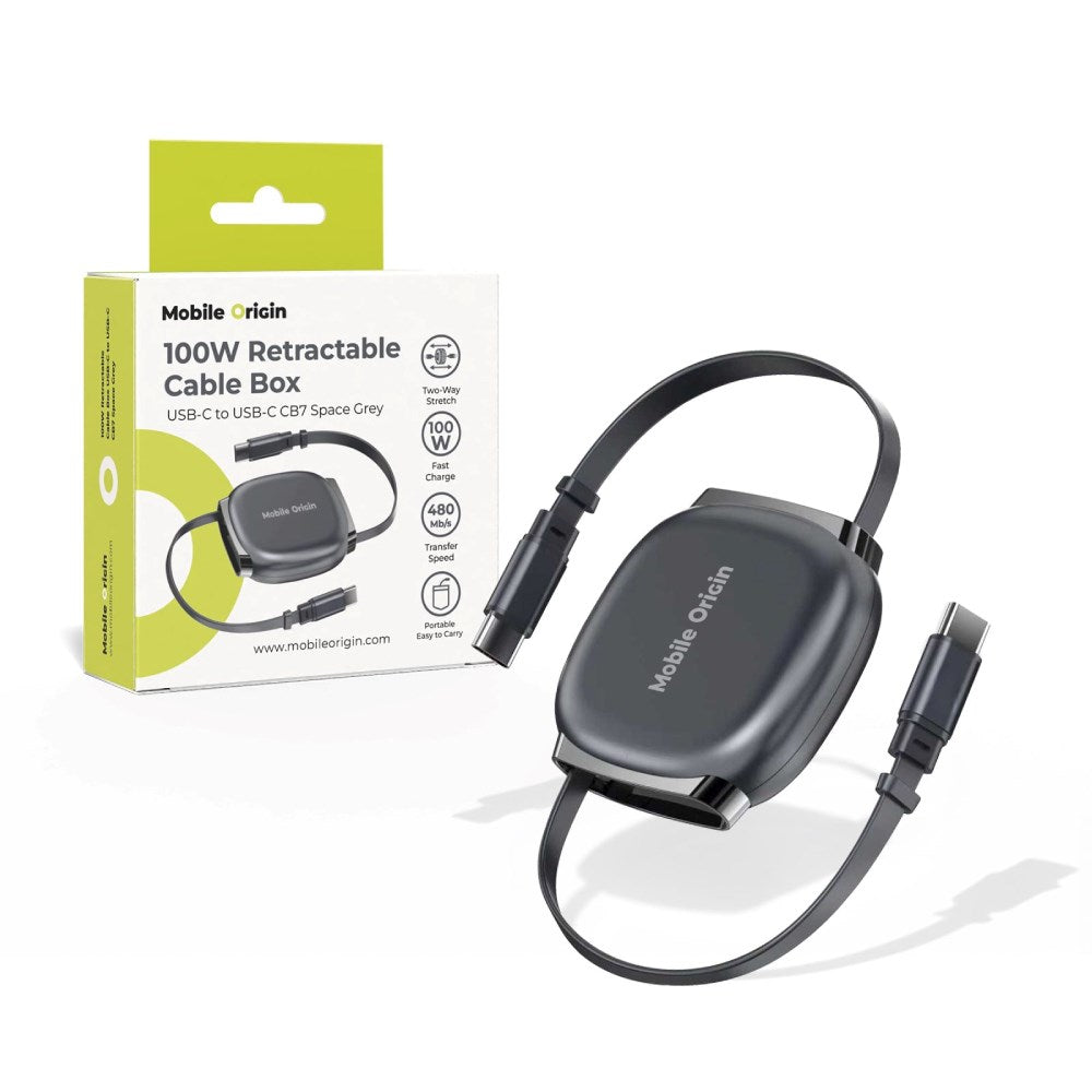 Mobile Origin Udtrækkeligt Kabel Boks 100W med USB-C til USB-C - Grå