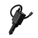 Mobile Origin 4-i-1 Biloplader 50W m. USB-C + USB-A Port og Udtrækkeligt USB-C and Lightning Kabel - Grå