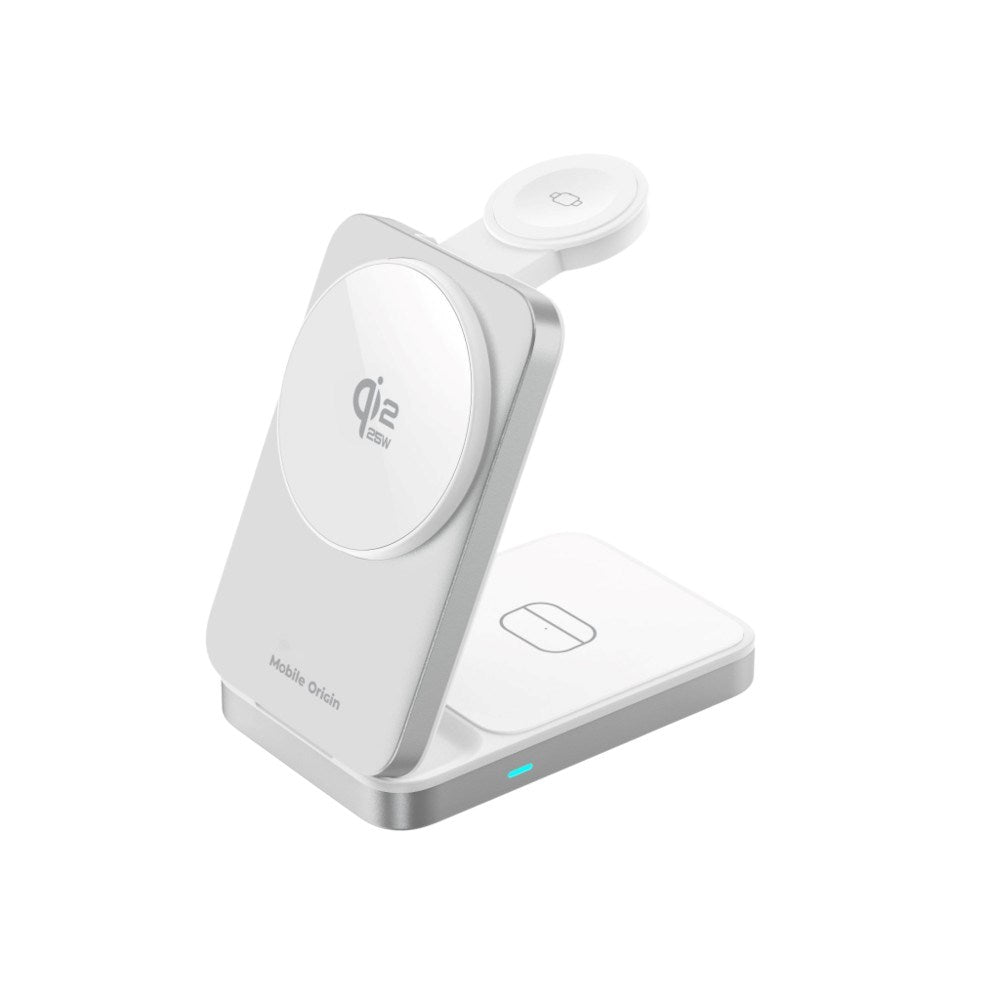 Mobile Origin Qi2 3-i-1 Multifunktionel Foldbar Trådløs Oplader - Sølv