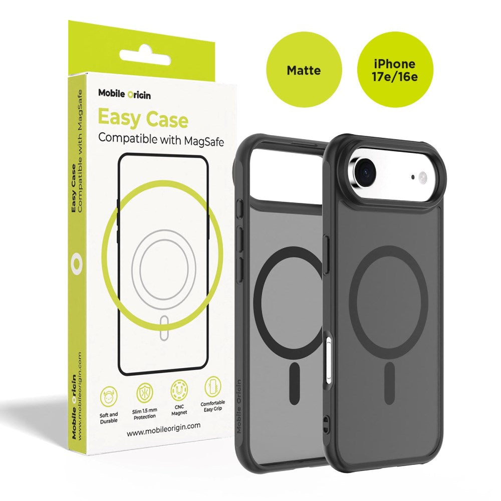Mobile Origin iPhone 17e / 16e Hybrid Mobil Cover - MagSafe Kompatibel - Mat Sort