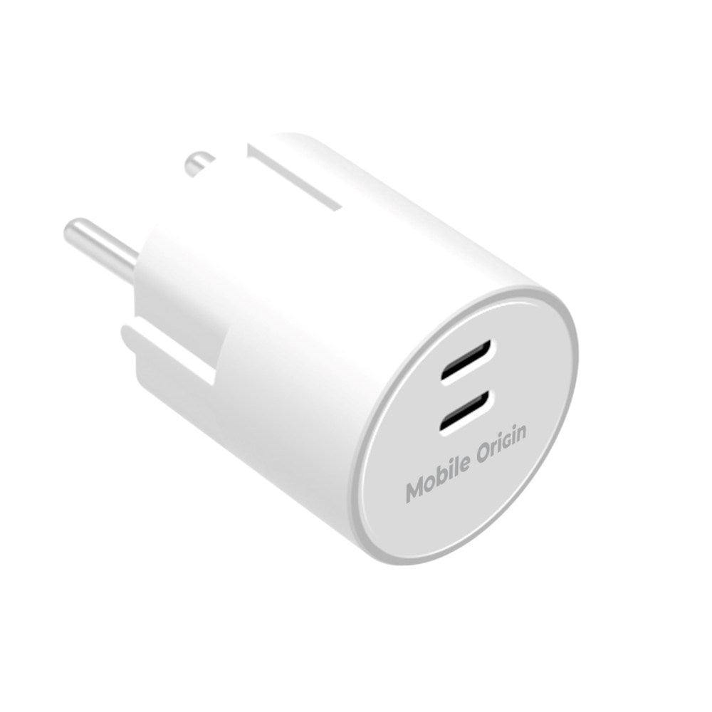 Mobile Origin Hurtig Vægoplader 30W 2 x USB-C - Hvid