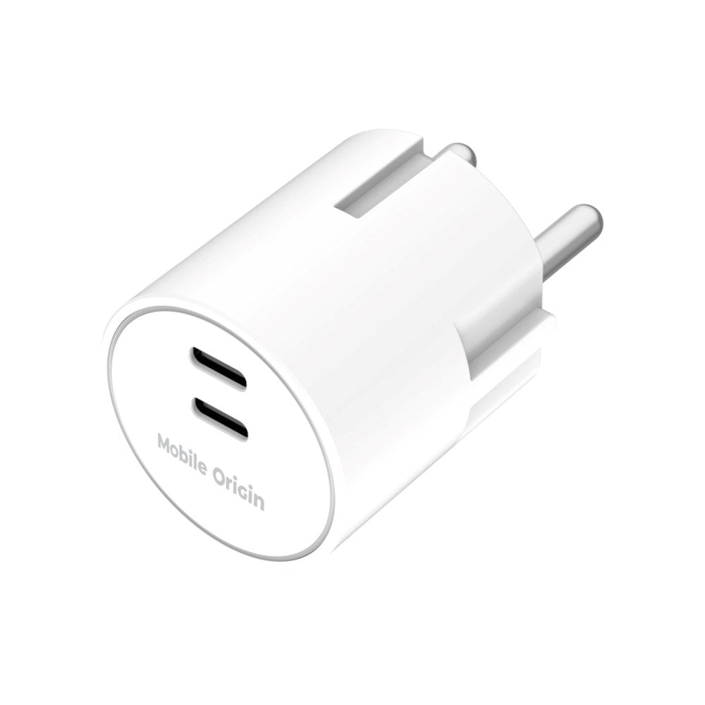 Mobile Origin Hurtig Vægoplader 30W 2 x USB-C - Hvid