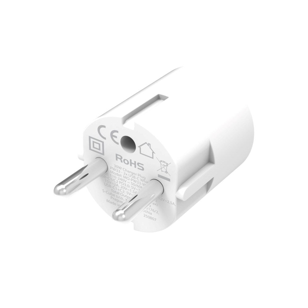 Mobile Origin Hurtig Vægoplader 30W 2 x USB-C - Hvid