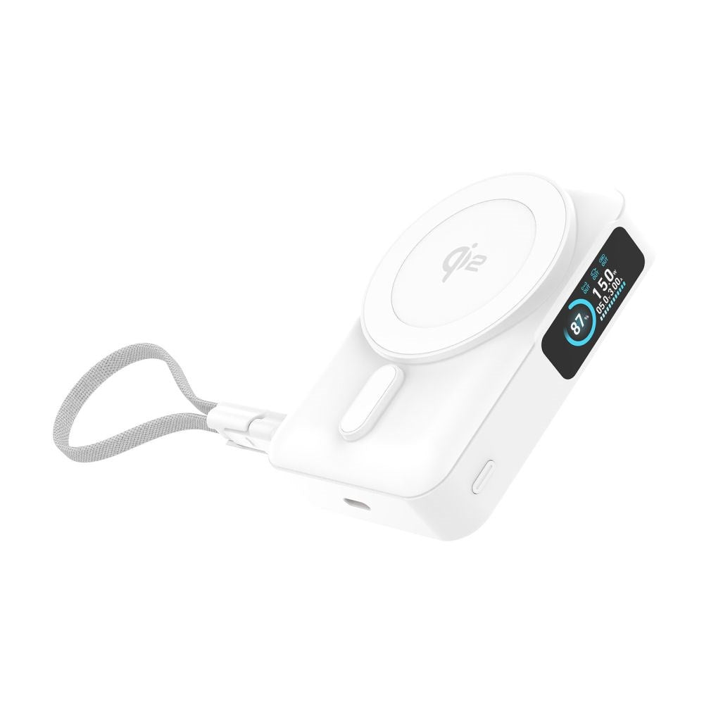 Mobile Origin Powerbank - 10.000mAh - Trådløs Opladning - Indbygget USB-C Kabel - MagSafe / Qi2 Kompatibel - Hvid