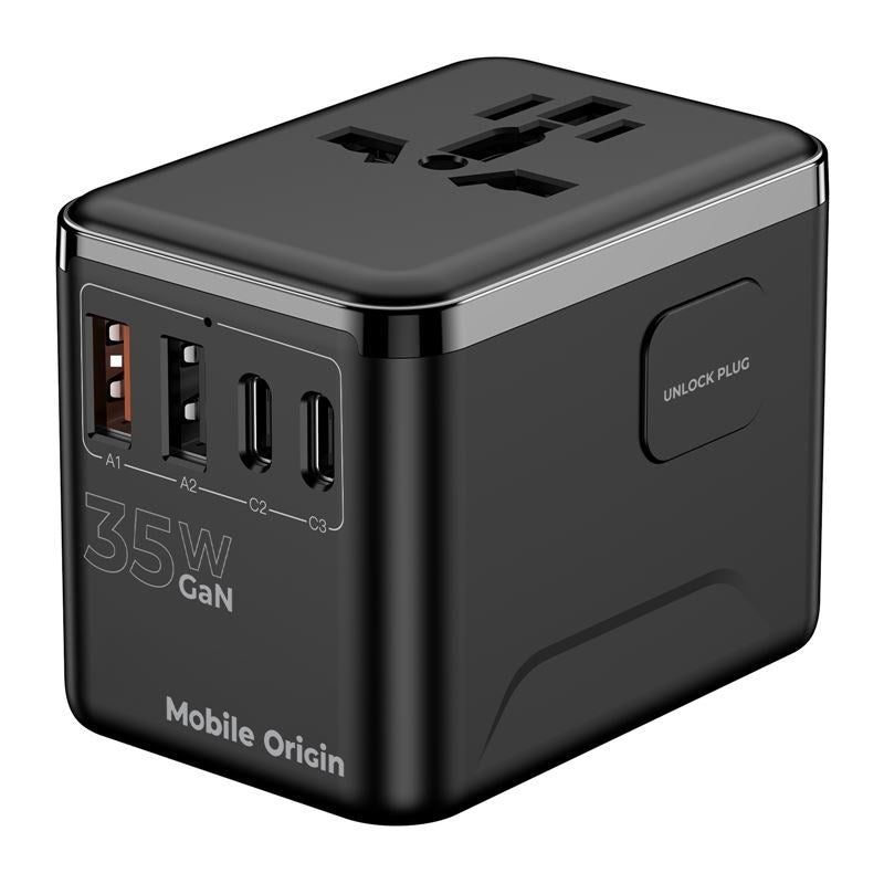 Mobile Origin PW4 Rejseadapter GaN 35W - EU / UK / US / AUS - Sort