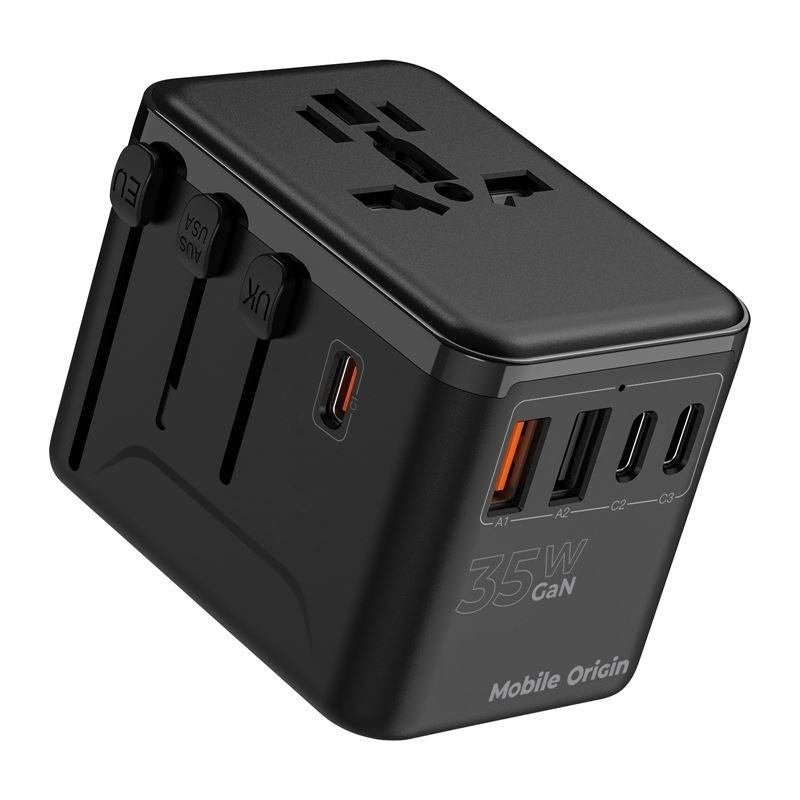 Mobile Origin PW4 Rejseadapter GaN 35W - EU / UK / US / AUS - Sort