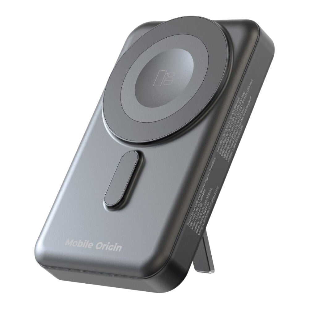 Mobile Origin Magnetisk Powerbank 10000mAh med USB-C og Lightning Kabel - Grå
