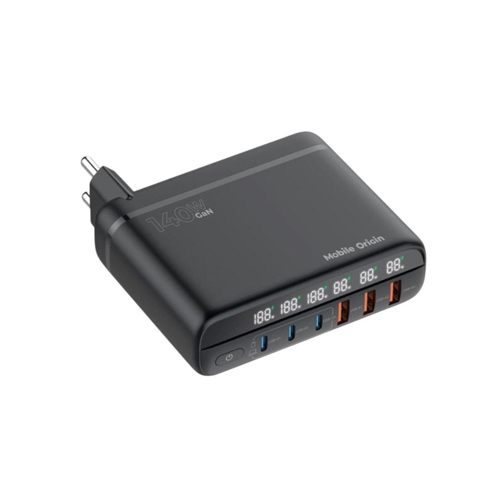 Mobile Origin 6-i-1 Rejseadapter m. 3x USB-C + 3x USB-A - EU/UK/USA - Sort