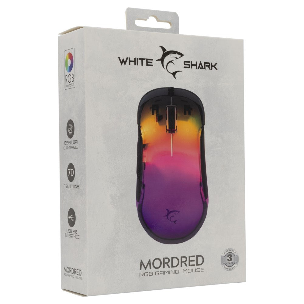 White Shark MORDRED 7D / 12800 DPI Gaming Mus - Sort