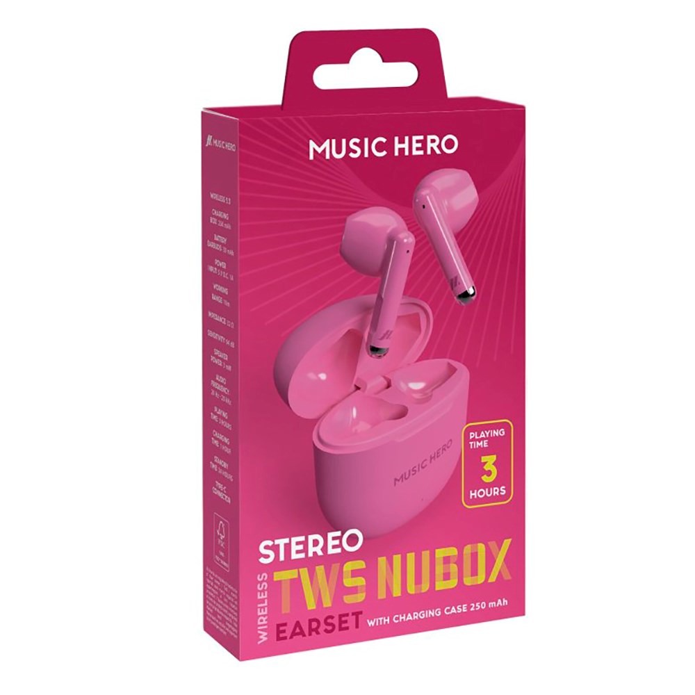 MUSIC HERO Nubox True Wireless In-Ear Høretelefoner - Pink