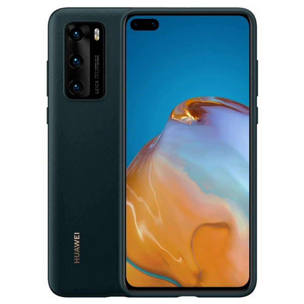 Original Huawei P40 PU Cover - Sort m. Grønt Skær