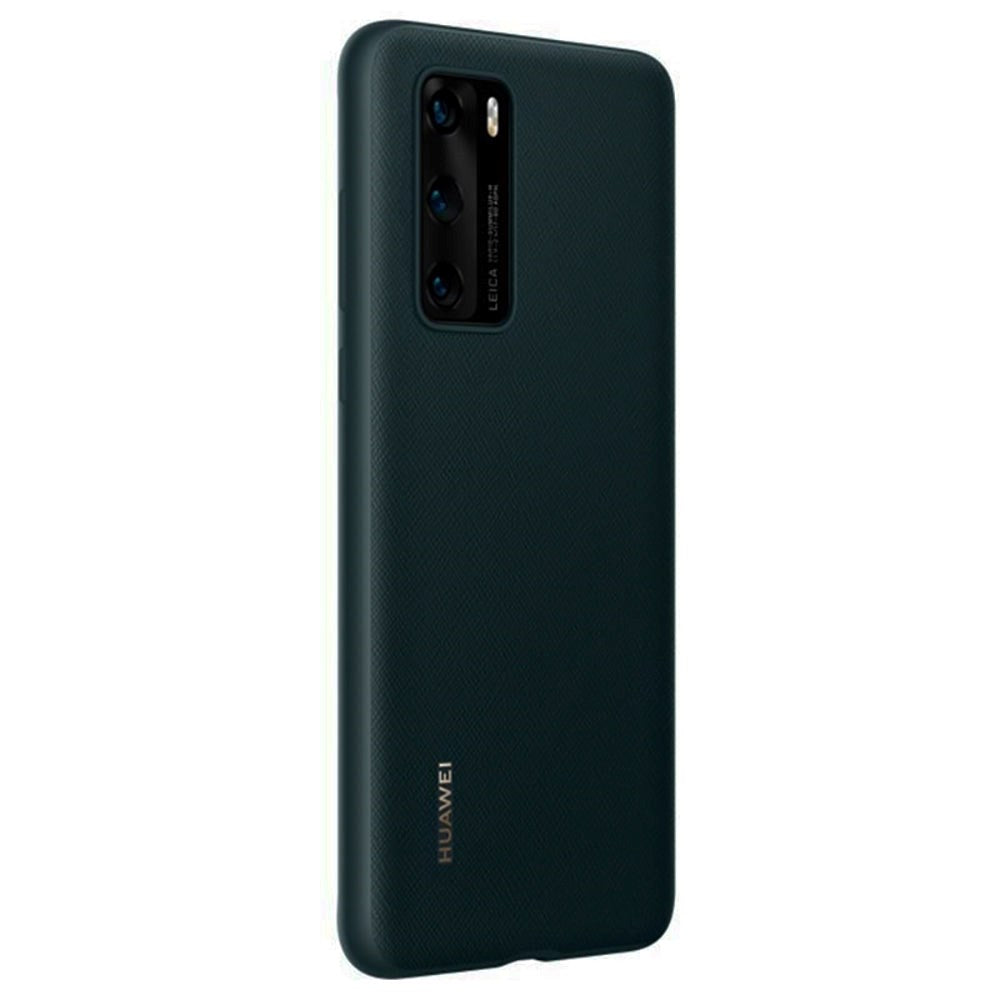 Original Huawei P40 PU Cover - Sort m. Grønt Skær