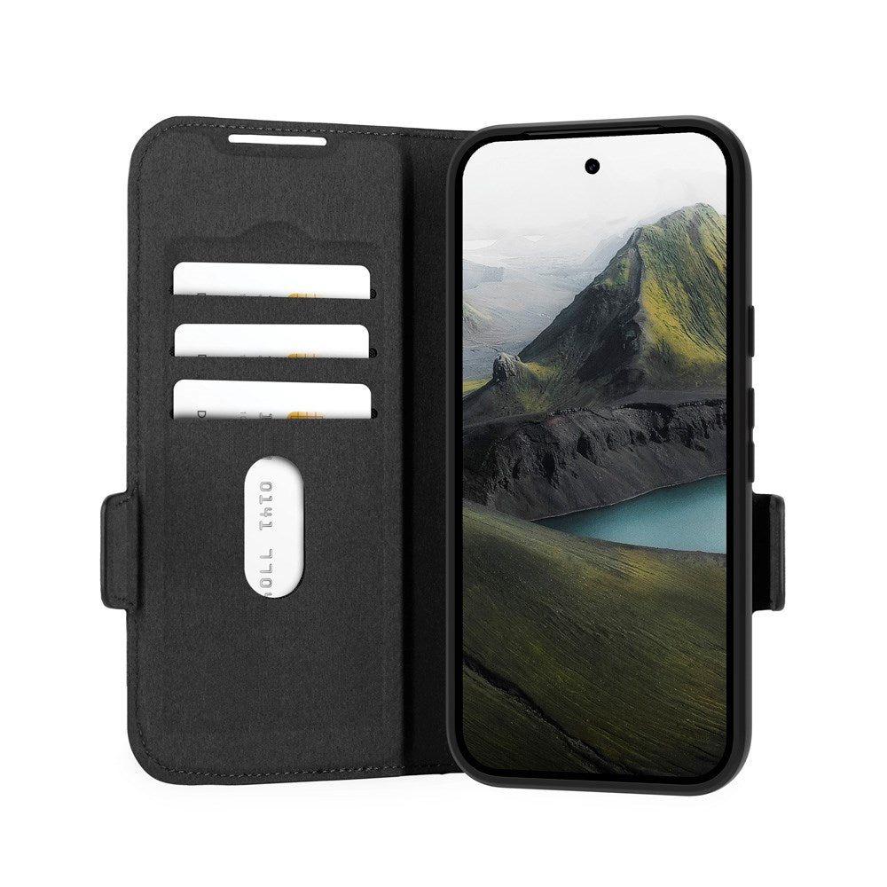 dbramante1928 Google Pixel 9a Oslo Pro Genanvendt Plastik Flip Cover - Kortholder og Ståfunktion - Sort