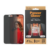 iPhone 15 Pro PanzerGlass Ultra Wide Fit Beskyttelsesglas m. EasyAligner - Privacy - Diamond Strength - Gennemsigtig / Sort Kant