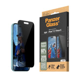 iPhone 16 PanzerGlass Ultra Wide Fit Beskyttelsesglas m. EasyAligner - Privacy - Diamond Strength - Gennemsigtig / Sort Kant