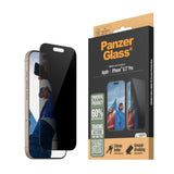 iPhone 16 Pro PanzerGlass Ultra Wide Fit Beskyttelsesglas m. EasyAligner - Privacy - Diamond Strength - Gennemsigtig / Sort Kant