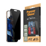 iPhone 16 Pro Max PanzerGlass Ultra Wide Fit Beskyttelsesglas m. EasyAligner - Privacy - Diamond Strength - Gennemsigtig / Sort Kant