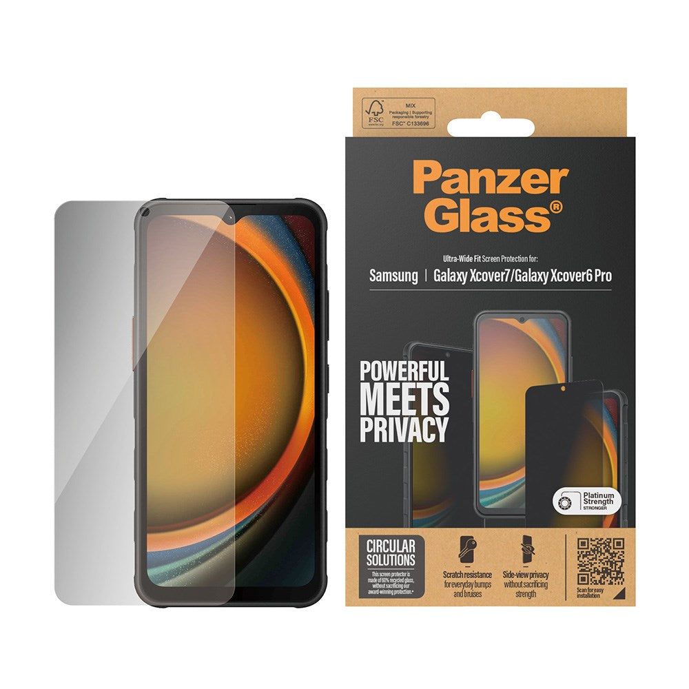 Samsung Galaxy Xcover 7 / 6 Pro PanzerGlass Ultra Wide Fit Re:fresh Beskyttelsesglas m. EasyAligner - Privacy - Platinum Strength - Gennemsigtig
