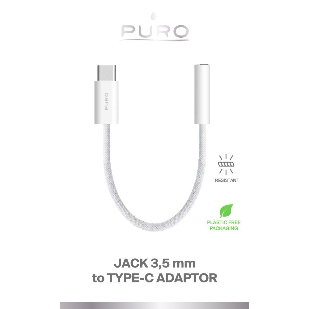 Puro Holdbar USB-C-til-3,5 mm Adapter med Flettet Design - 15 cm - Hvid