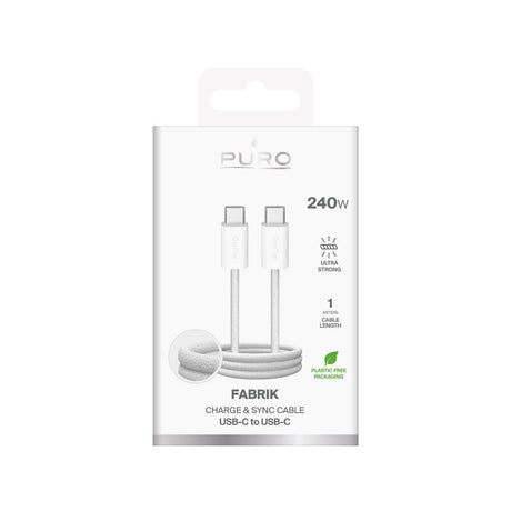 Puro Fabrik Kabel - USB-C til USB-C - 240W - 10Gbps - 1m - Hvid