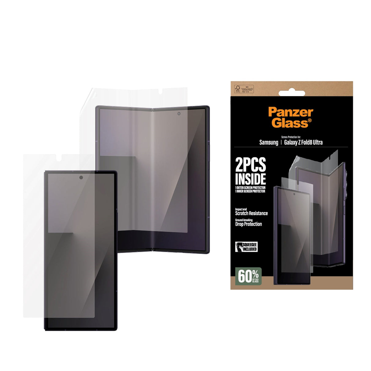 Samsung Galaxy Z Fold8 Ultra PanzerGlass® Beskyttelsesfilm til Front og Indvendig Beskyttelse - Gennemsigtig