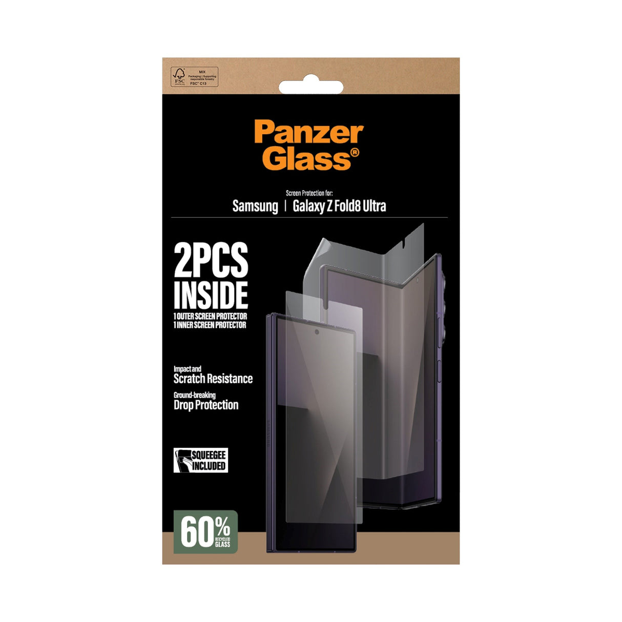 Samsung Galaxy Z Fold8 Ultra PanzerGlass® Beskyttelsesfilm til Front og Indvendig Beskyttelse - Gennemsigtig