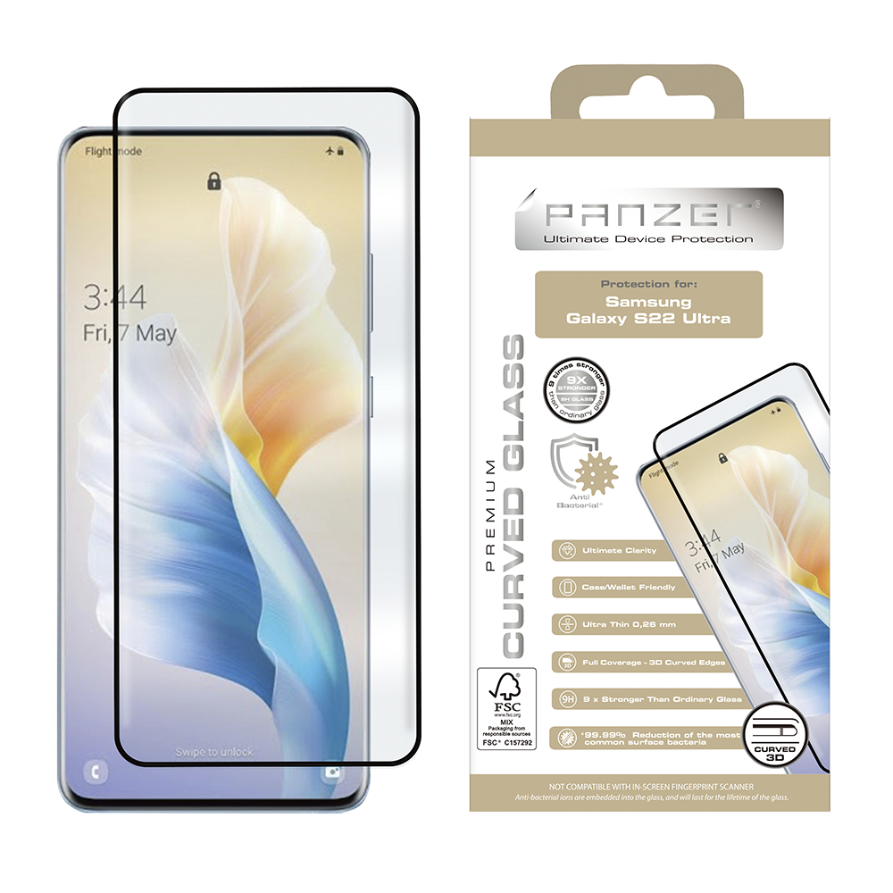 Samsung Galaxy S22 Ultra PANZER Premium Full-Fit Glass - Hærdet Glas - Sort Kant