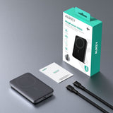 Aukey MagFusion Powerbank - 10.000mAh - Trådløs Opladning - Ståfunktion - MagSafe / Qi2 Kompatibel - Grå