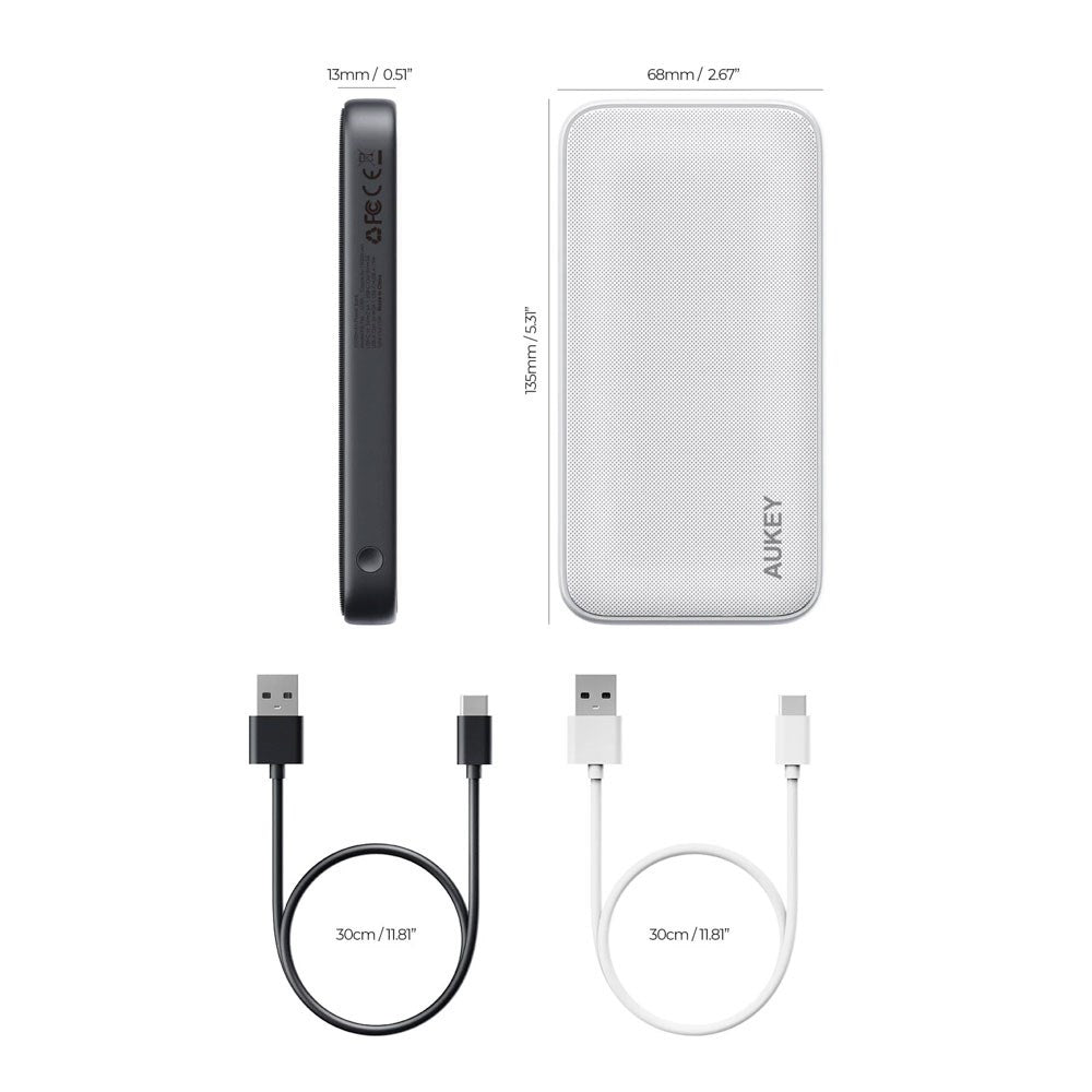 Aukey Sprint 10.000mAh Powerbank - 15W - 1 x USB-C - 1 x USB-A - Mørkegrå