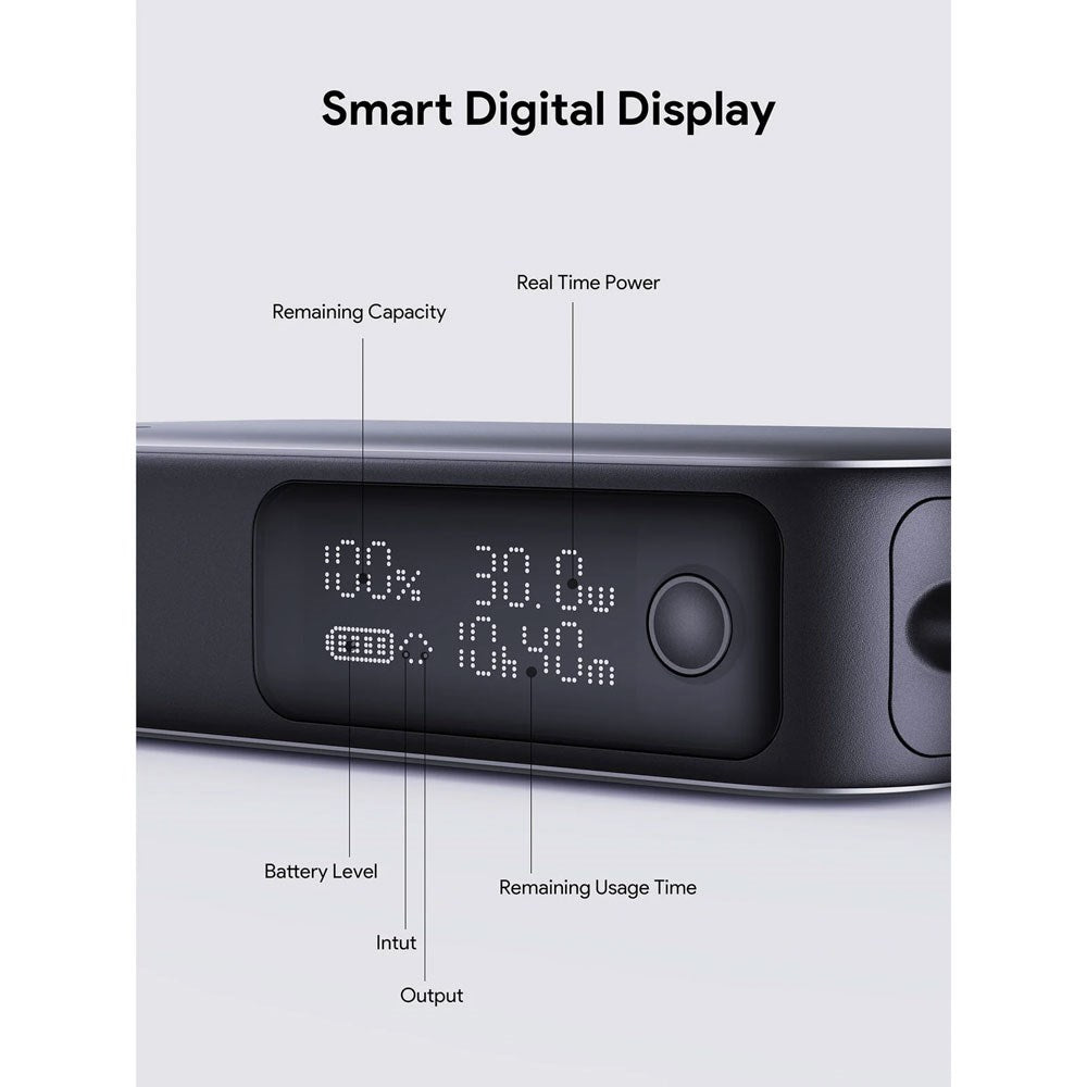 Aukey Spark Sling Powerbank m. USB-C Kabel & Display & 10.000mAh & 30W & 1 x USB-C & 1 x USB-A - Grå