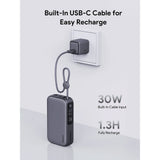 Aukey Spark Sling Powerbank m. USB-C Kabel & Display & 10.000mAh & 30W & 1 x USB-C & 1 x USB-A - Grå