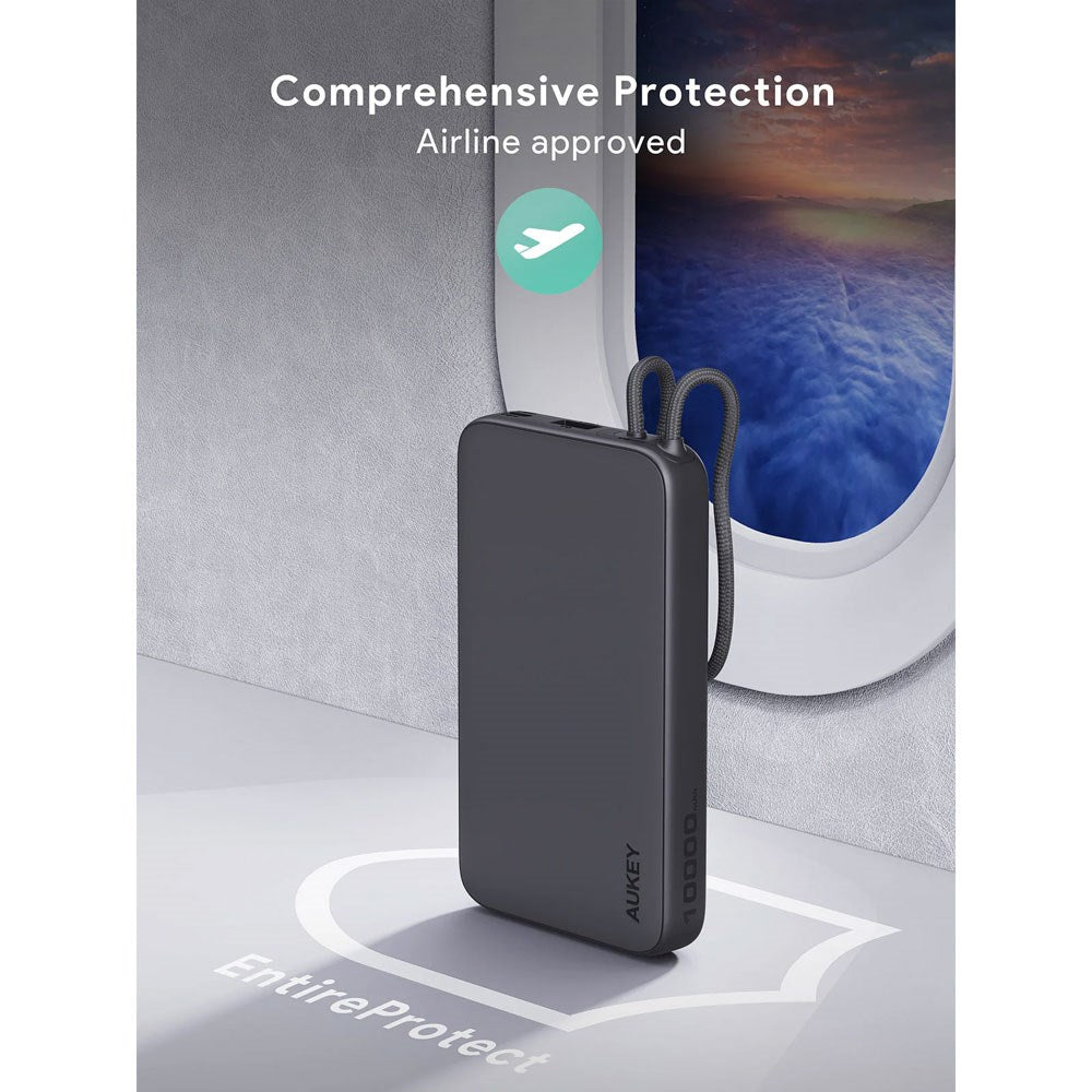 Aukey Spark Sling Powerbank m. USB-C Kabel & 10.000mAh & 20W & 1 x USB-C & 1 x USB-A - Grå