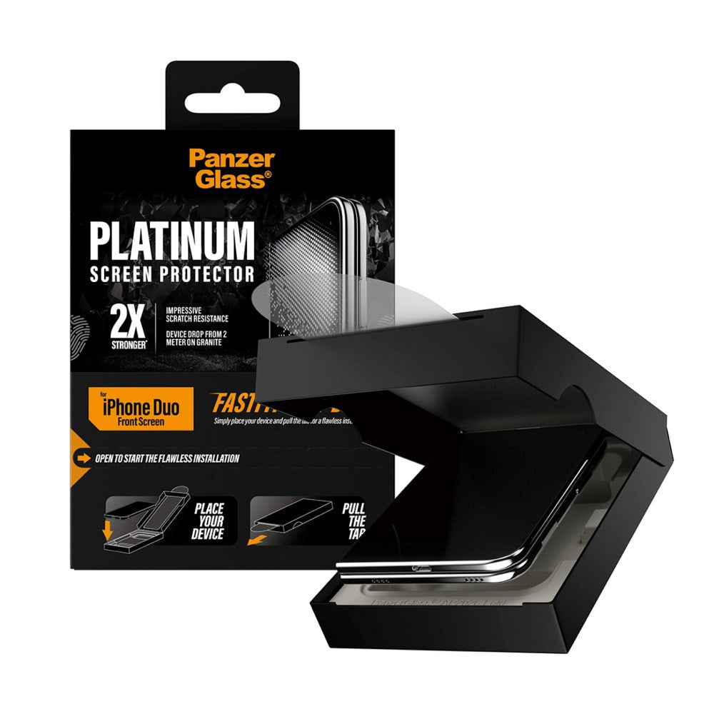 PanzerGlass iPhone Duo Platinum Sub Screen Protector FRAME FIT m. FASTFIT IN-A-BOX - Gennemsigtig