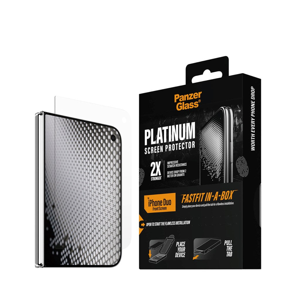 PanzerGlass iPhone Duo Platinum Sub Screen Protector FRAME FIT m. FASTFIT IN-A-BOX - Gennemsigtig