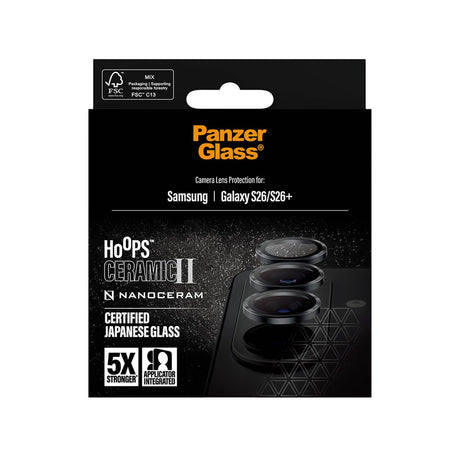 Samsung Galaxy S26 / S26+ (Plus) PanzerGlass Ceramic Hoops Kamerabeskyttelsesglas inkl. Installationsramme - Sort