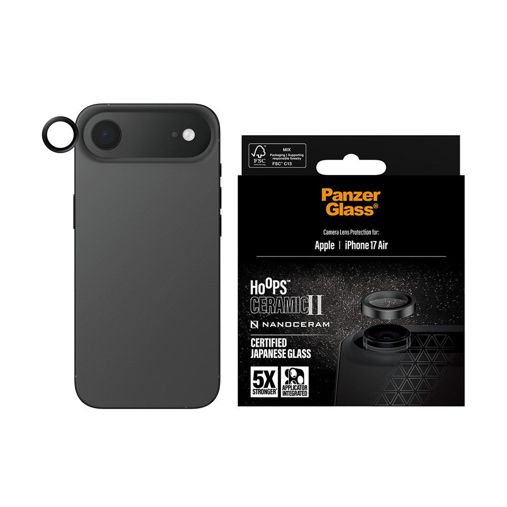 iPhone Air PanzerGlass Ceramic Hoops Kamerabeskyttelsesglas inkl. Installationsramme - Sort