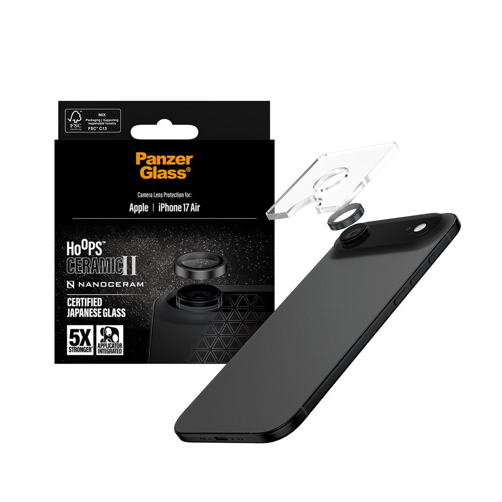 iPhone Air PanzerGlass Ceramic Hoops Kamerabeskyttelsesglas inkl. Installationsramme - Sort