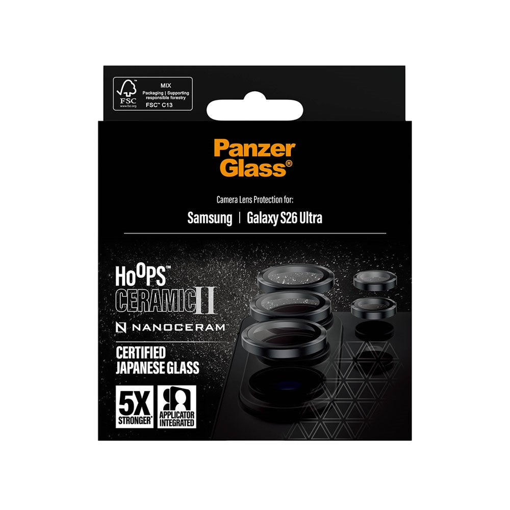 Samsung Galaxy S26 Ultra PanzerGlass Ceramic Hoops Kamerabeskyttelsesglas inkl. Installationsramme - Sort