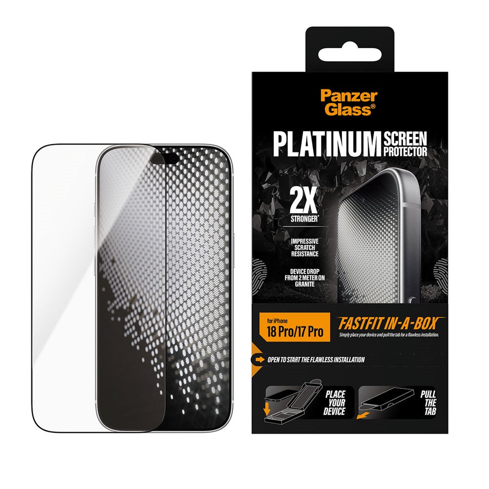 iPhone 18 Pro / 17 Pro PanzerGlass Ballistic Beskyttelsesglas m. FastFit-In-A-Box - Gennemsigtig