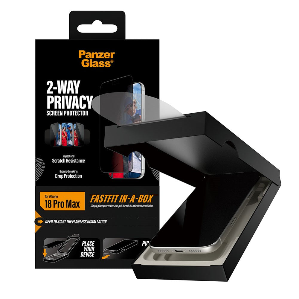 iPhone 18 Pro Max PanzerGlass Ultra Wide Fit Hærdet Beskyttelsesglas inkl. FastFit In-A-Box - Privacy - Gennemsigtig