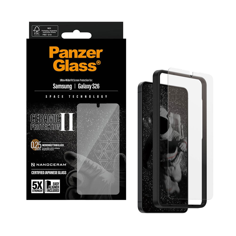 Samsung Galaxy S26 PanzerGlass Ceramic Skærmbeskyttelsesglas m. EasyAligner - Ultra Wide Fit - Gennemsigtig