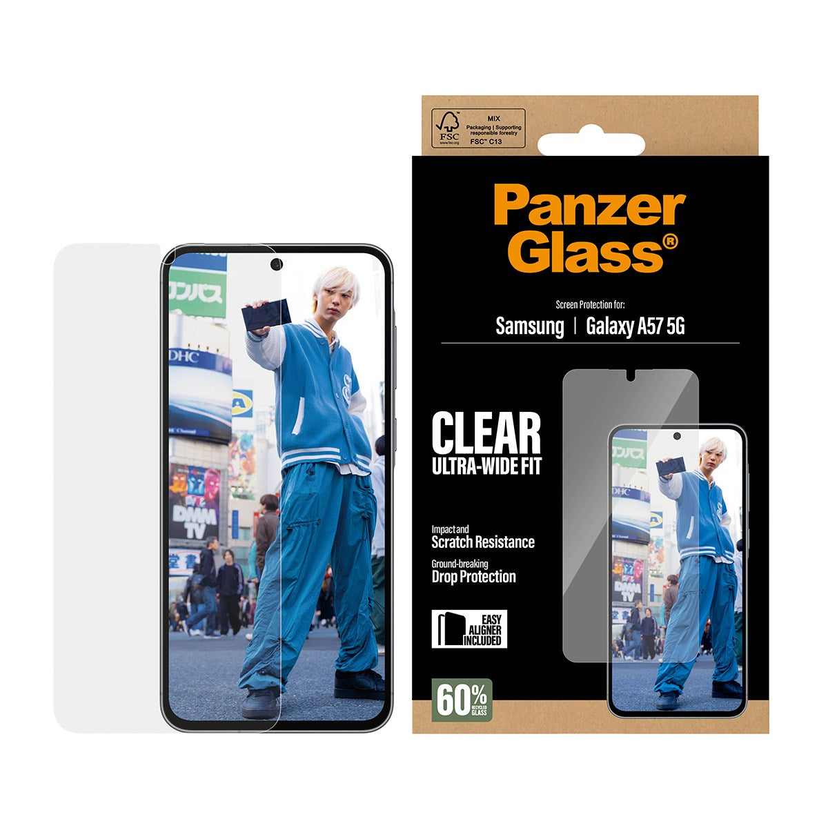 Samsung Galaxy A57 PanzerGlass Hærdet Beskyttelsesglas - Ultra Wide Fit m. EasyAligner - Gennemsigtig