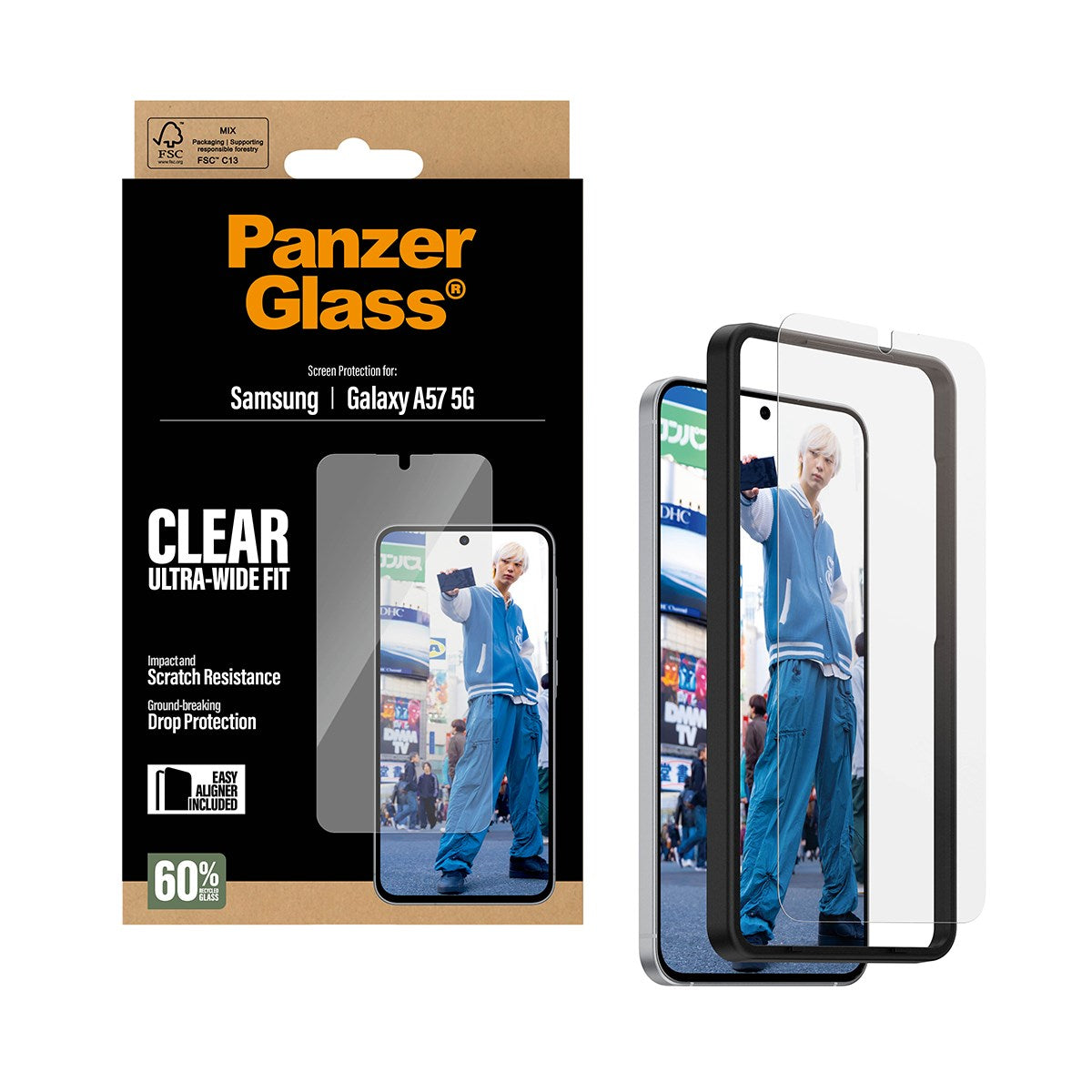 Samsung Galaxy A57 PanzerGlass Hærdet Beskyttelsesglas - Ultra Wide Fit m. EasyAligner - Gennemsigtig