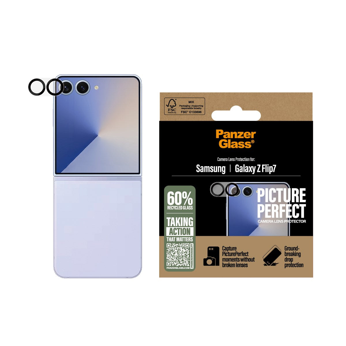 Samsung Galaxy Z Flip7 - PanzerGlass PicturePerfect Kameralinsebeskytter - Gennemsigtig / Sort