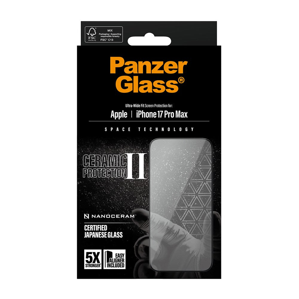 iPhone 17 Pro Max PanzerGlass Ceramic Skærmbeskyttelsesglas m. EasyAligner - Ultra Wide Fit - Gennemsigtig