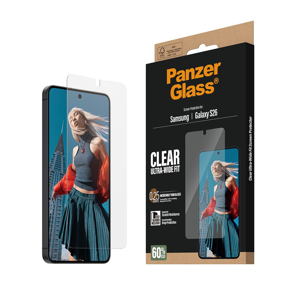 Samsung Galaxy S26 PanzerGlass Hærdet Beskyttelsesglas inkl. EasyAligner - Ultra Wide Fit - Gennemsigtig